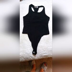 DKNY Jeans Black Thong Snap Spandex Racerback Body Suit